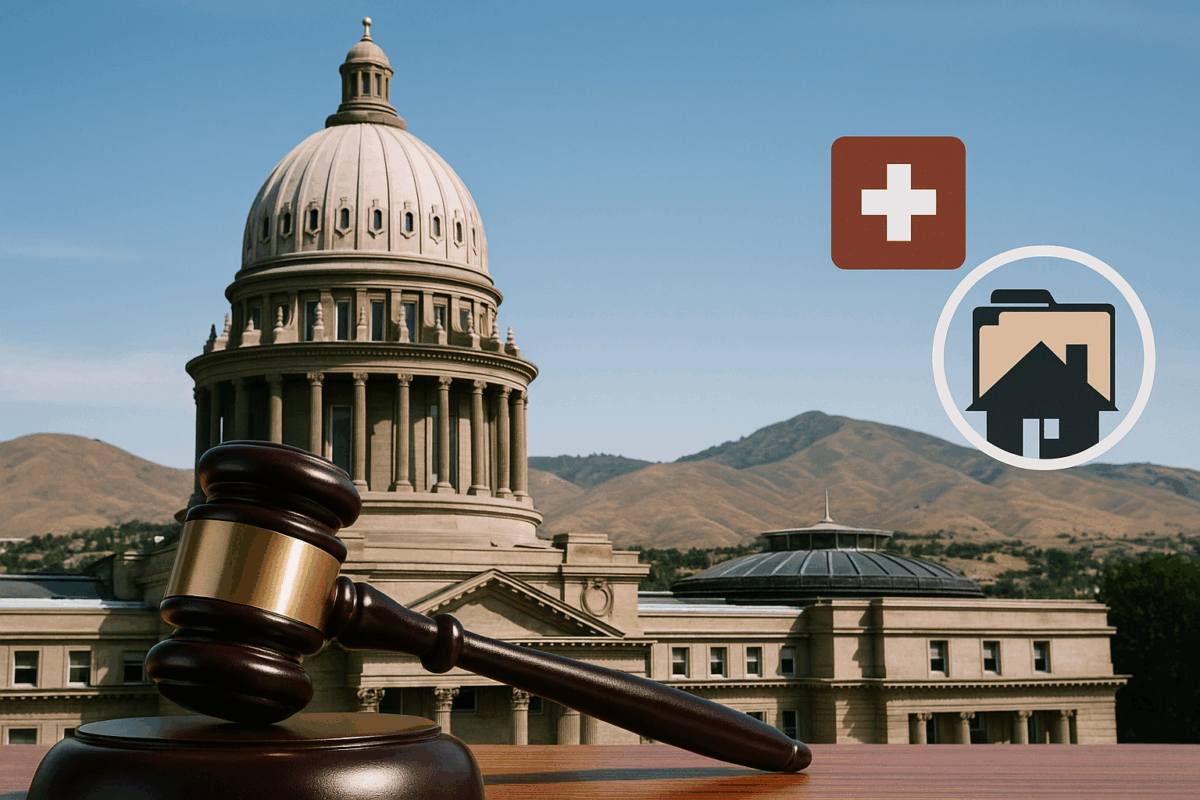 Idaho Supreme Court with a gavel and subtle medical and lien icons.